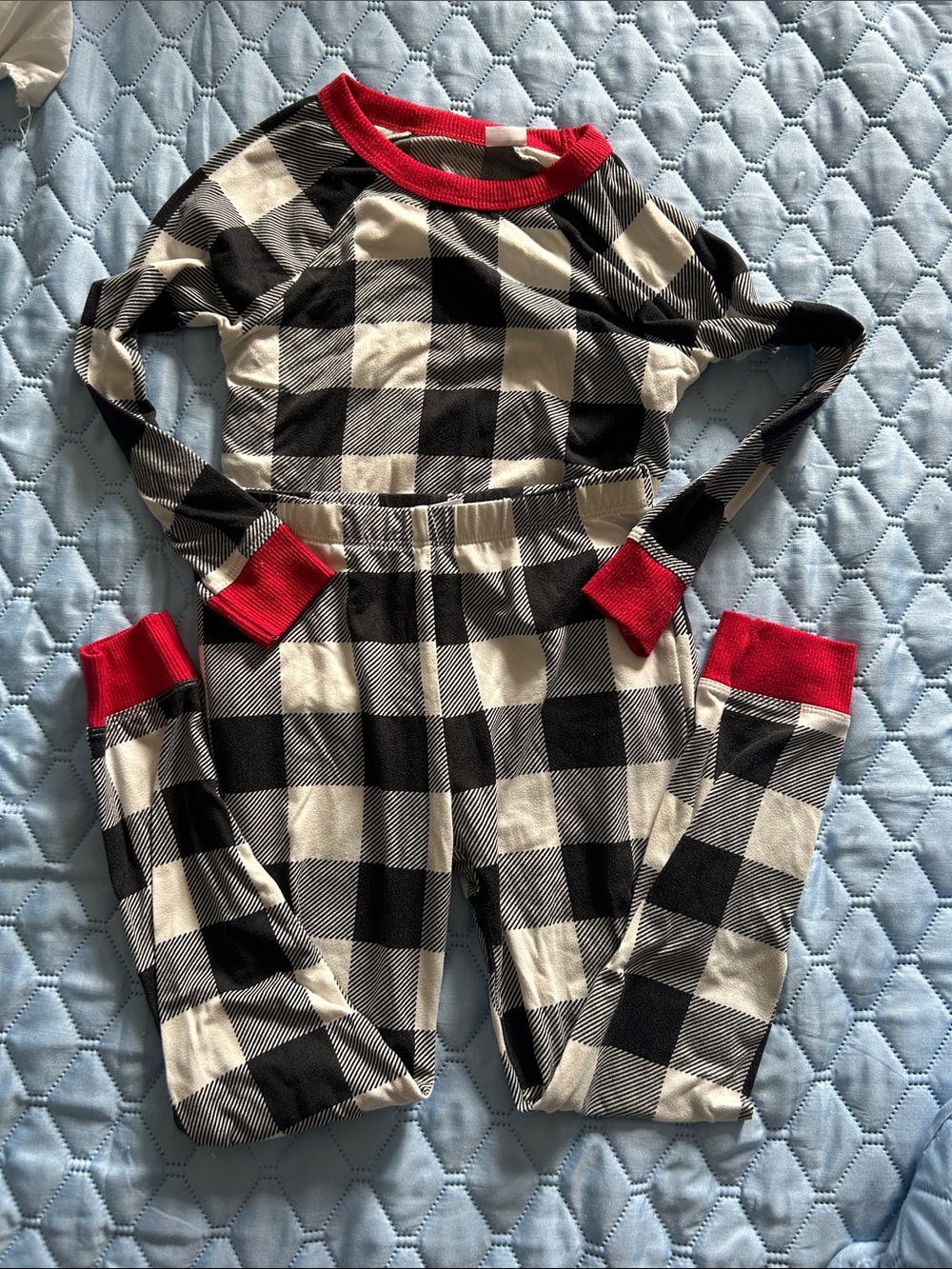 Holiday Time Black & White Buffalo Plaid Kids Pajama Set with Red Trim
